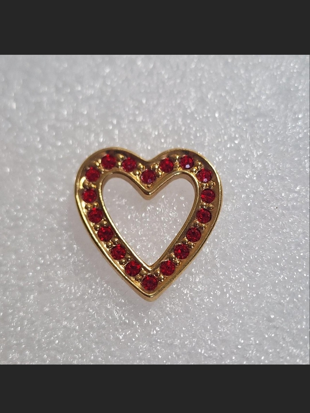 Vintage 1992 Avon Red Rhinestone Open Heart Gold Tone Lapel Pin Signed